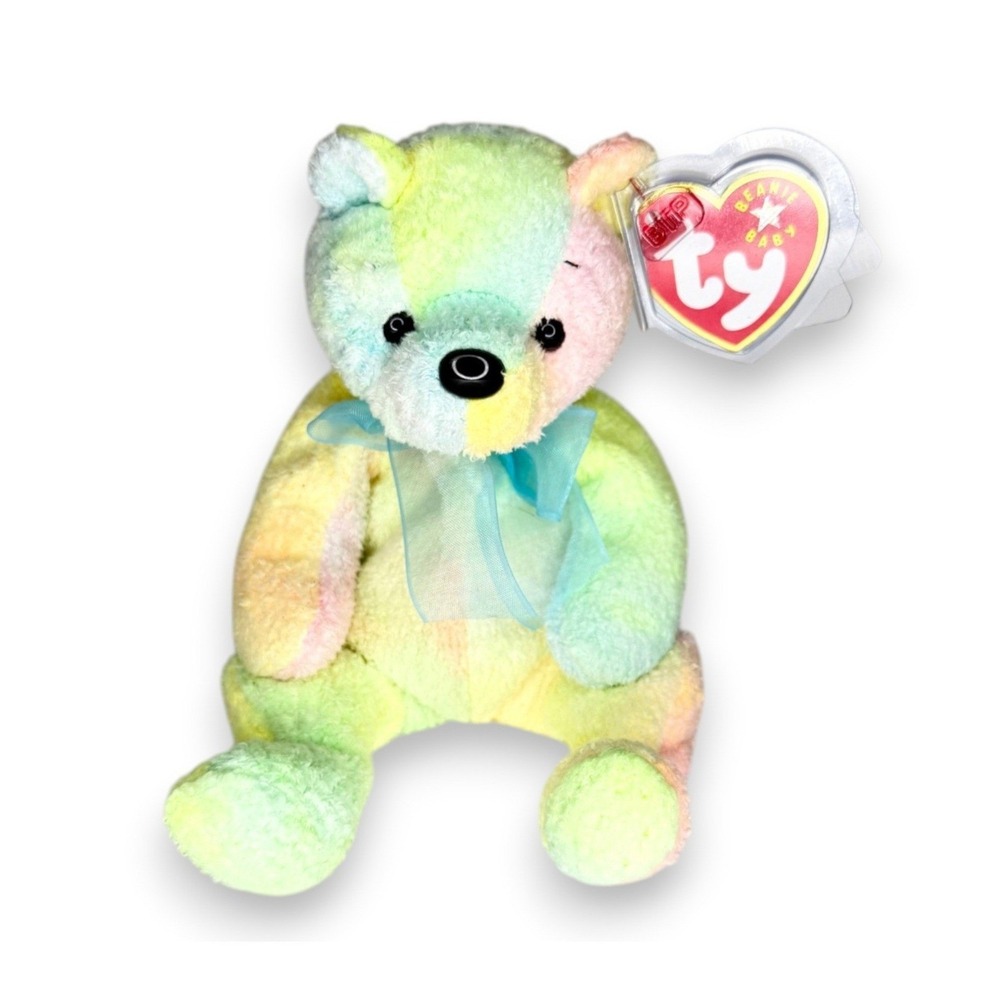 Mellow the Bear | Pastel Rainbow Sweetie | Mint Heart Tag TY Beanie Baby